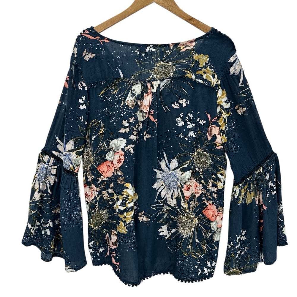 Jaase Floral Bell Sleeve Boho Blouse Tunic Festival Romantic Vibe Poet Top Small - Picture 2 of 14